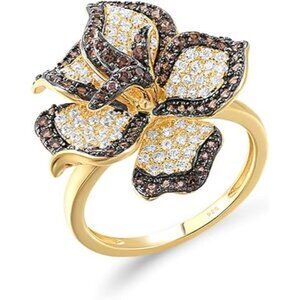 [A]Peony-Brown Sterling Silver Gemstone Flower Ring for Women